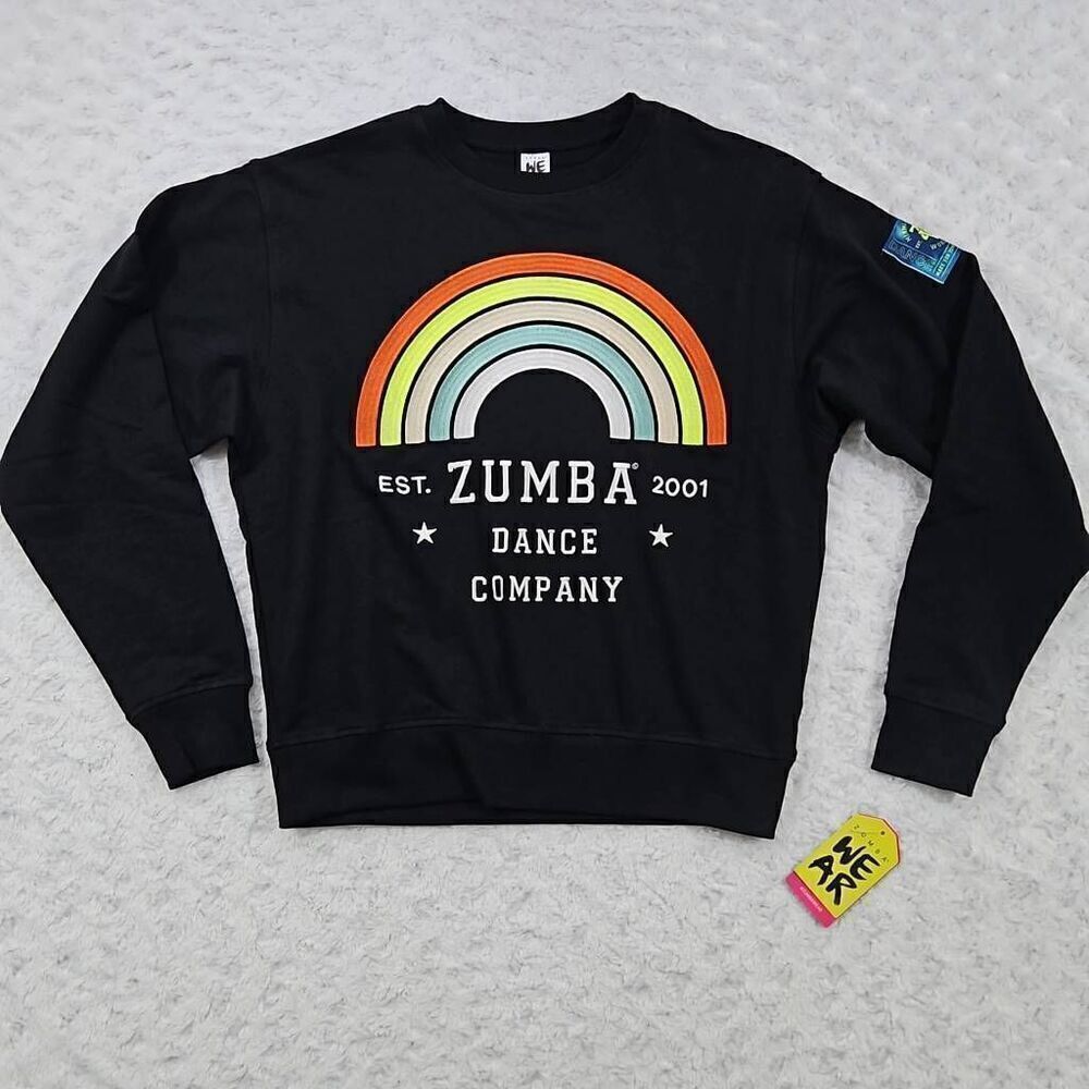 Womens Small Zumba Dance Co Size Spicy black pullover rainbow workout sweatshirt